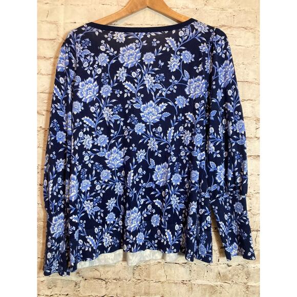 Talbots Sweater Womens 1X Navy Blue Floral Lightweight Pullover Plus Stretch - Picture 11 of 14
